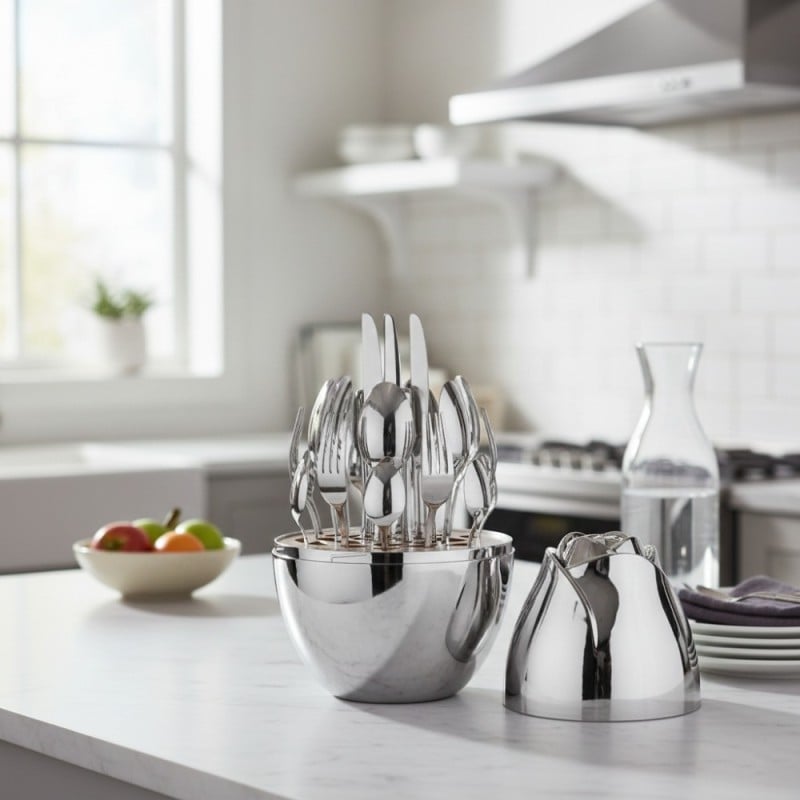 Komplet sztućców stal nierdzewna połysk Rosa Bella zestaw 24 elementy organizer kwiat jajko RB 735