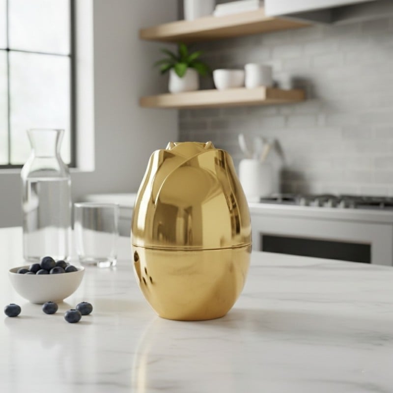 Komplet sztućców stal nierdzewna połysk złote Rosa Bella zestaw 24 elementy organizer kwiat jajko RB 733