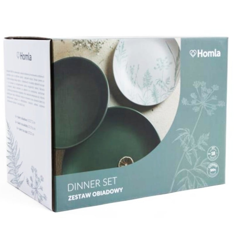 Serwis obiadowy 18 elementów Homla Bari kamionka zestaw talerzy dla 6 osób zielony