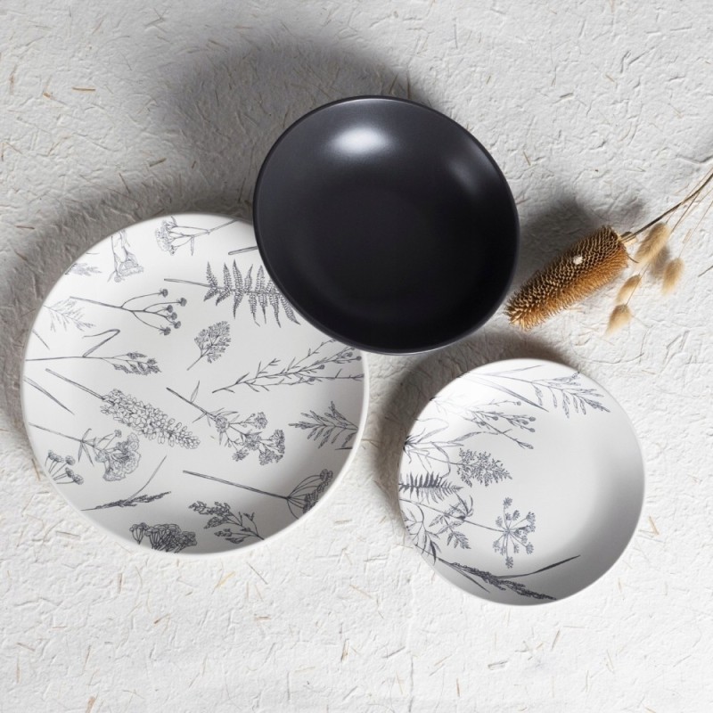 Serwis obiadowy 18 elementów Homla Bari kamionka zestaw talerzy dla 6 osób szary