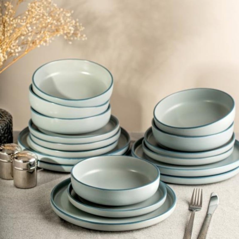 Serwis obiadowy 18 elementów Homla Mavi kamionka zestaw talerzy dla 6 osób niebieski