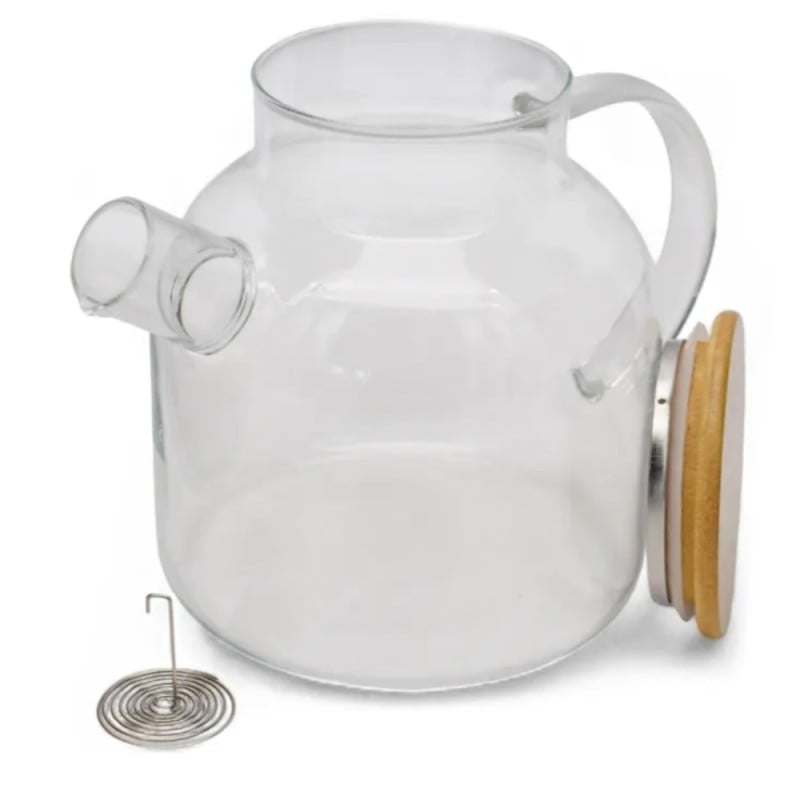 Szklany dzbanek do herbaty i naparów ziołowych z sitkiem i pokrywką 1,8 l Tragar