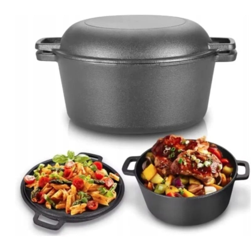 Garnek żeliwny 24 cm brytfanna 2w1 okrągła 3.5L na indukcję gaz Krisberg KR 7701