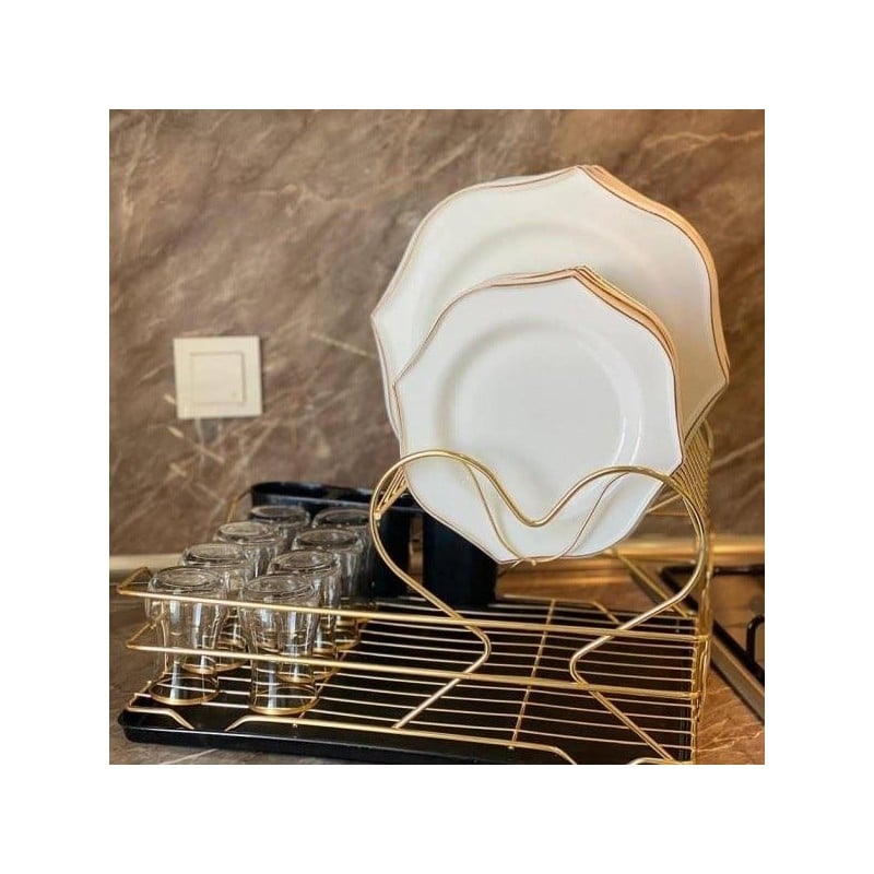 Serwis obiadowy 24 elementy Zarif białe talerze dla 6 osób wzór złoty pasek