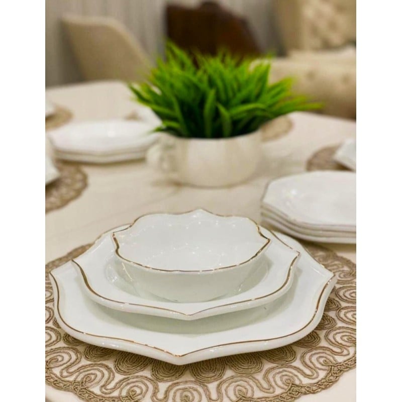 Serwis obiadowy 24 elementy Zarif białe talerze dla 6 osób wzór złoty pasek