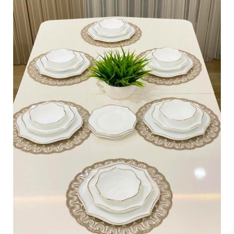 Serwis obiadowy 24 elementy Zarif białe talerze dla 6 osób wzór złoty pasek