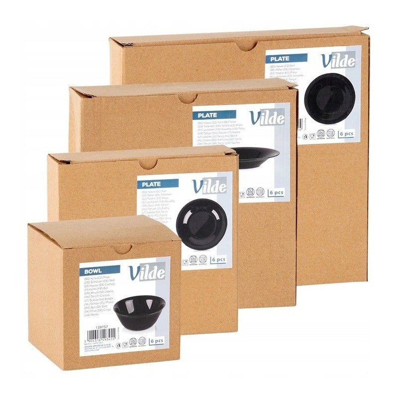 Serwis obiadowy 24 elementy Vilde Black szklane talerze zestaw talerzy dla 6 osób czarne