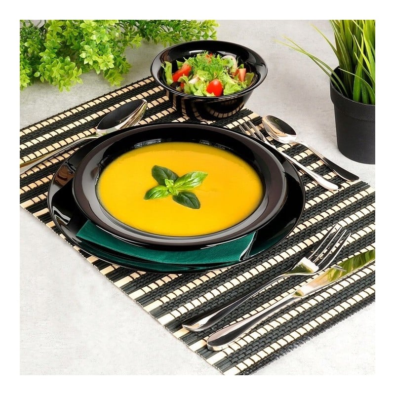 Serwis obiadowy 18 elementów Vilde Black szklane talerze zestaw talerzy dla 6 osób czarne