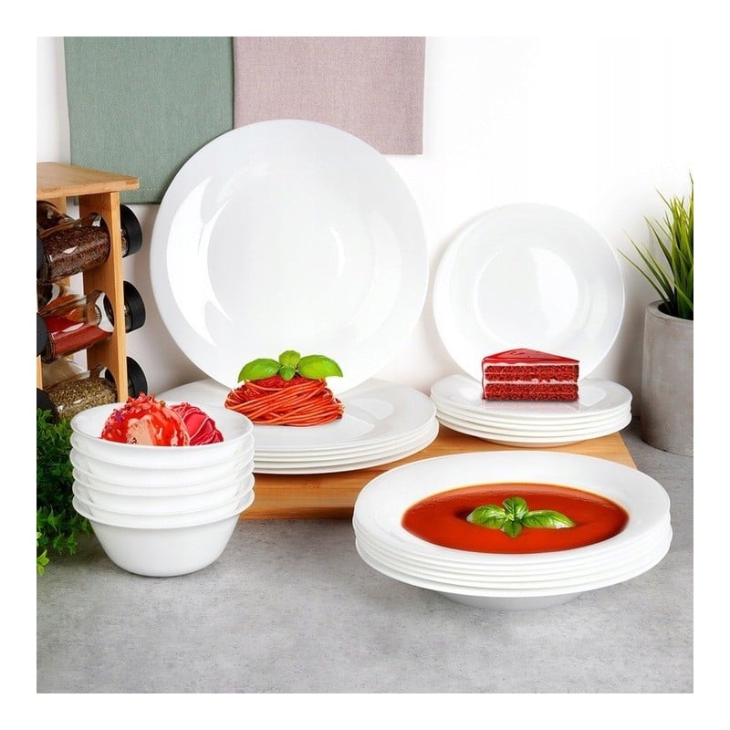 Serwis obiadowy 24 elementy Vilde White szklane talerze zestaw talerzy dla 6 osób białe