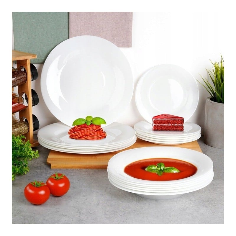 Serwis obiadowy 18 elementów Vilde White szklane talerze zestaw talerzy dla 6 osób białe