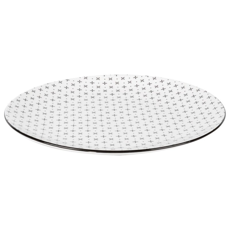 Serwis obiadowy 16 elementów Lisbon porcelana zestaw talerzy kubków dla 4 osób talerze czarno-białe