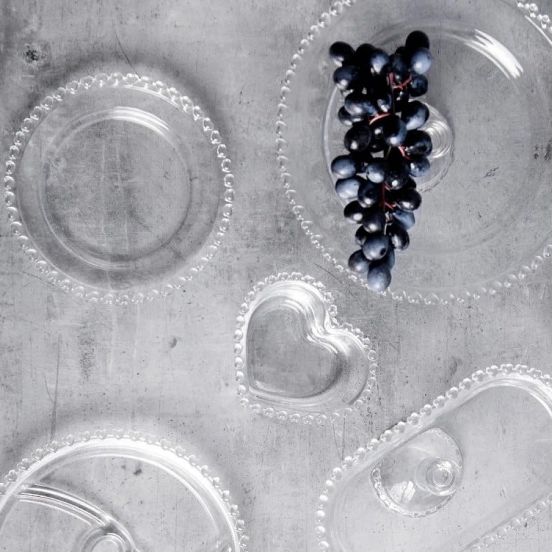 Talerzyki deserowe 19 cm i patera 28 cm szklane Altom Love serduszka zestaw 13 sztuk spodek na ciasto deser