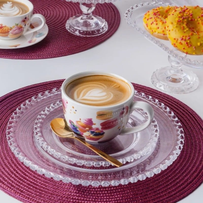 Talerzyki deserowe 19 cm i patera 28 cm szklane Altom Love serduszka zestaw 7 sztuk spodek na ciasto deser