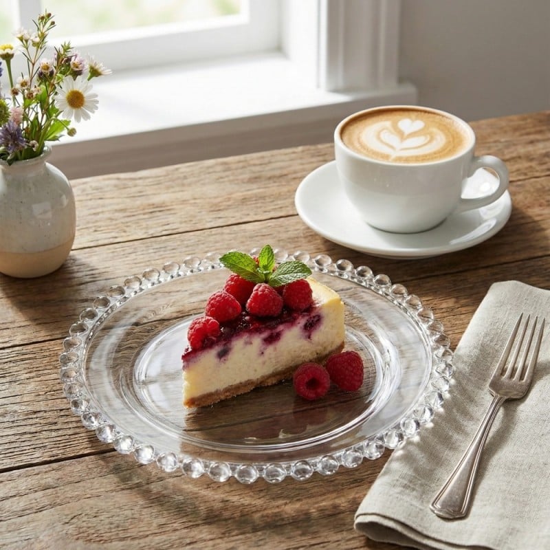 Talerzyki deserowe 19 cm i patera 28 cm szklane Altom Love serduszka zestaw 7 sztuk spodek na ciasto deser