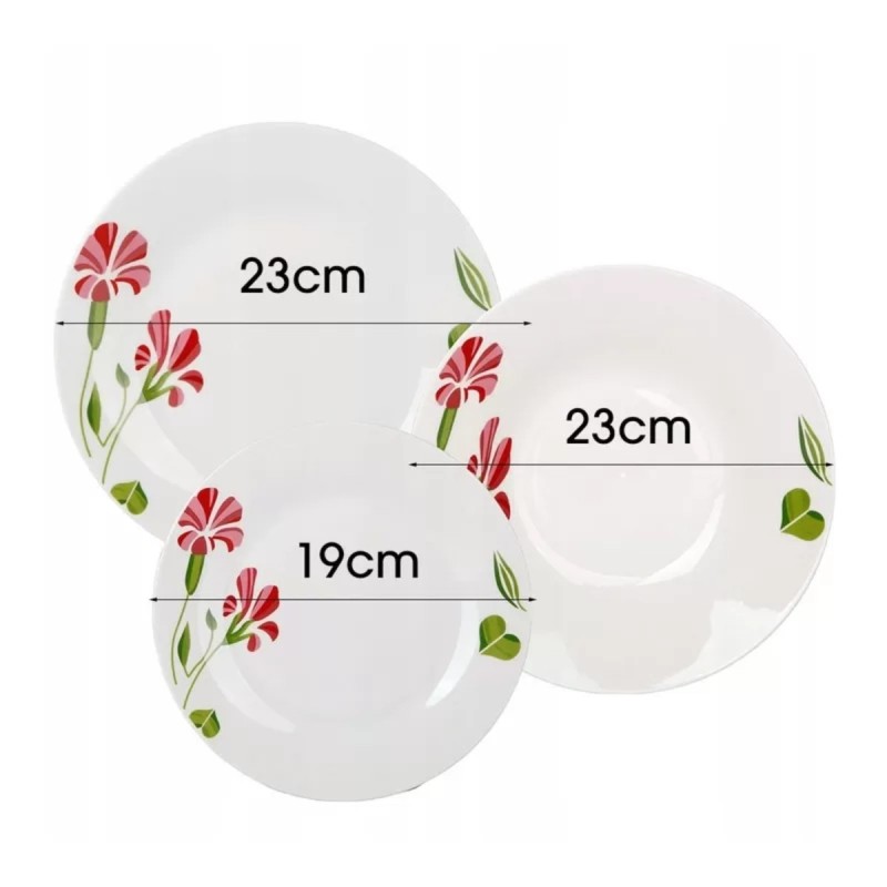 Serwis obiadowy porcelana 18 elementów Bella Fiore zestaw talerzy dla 6 osób talerze w kompozycji kwiatowej