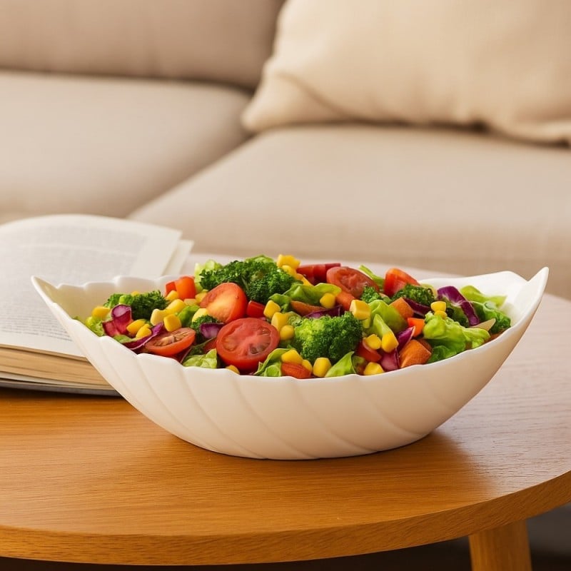 Salaterka 27 cm duża Nocturn White szklana duża miska liść