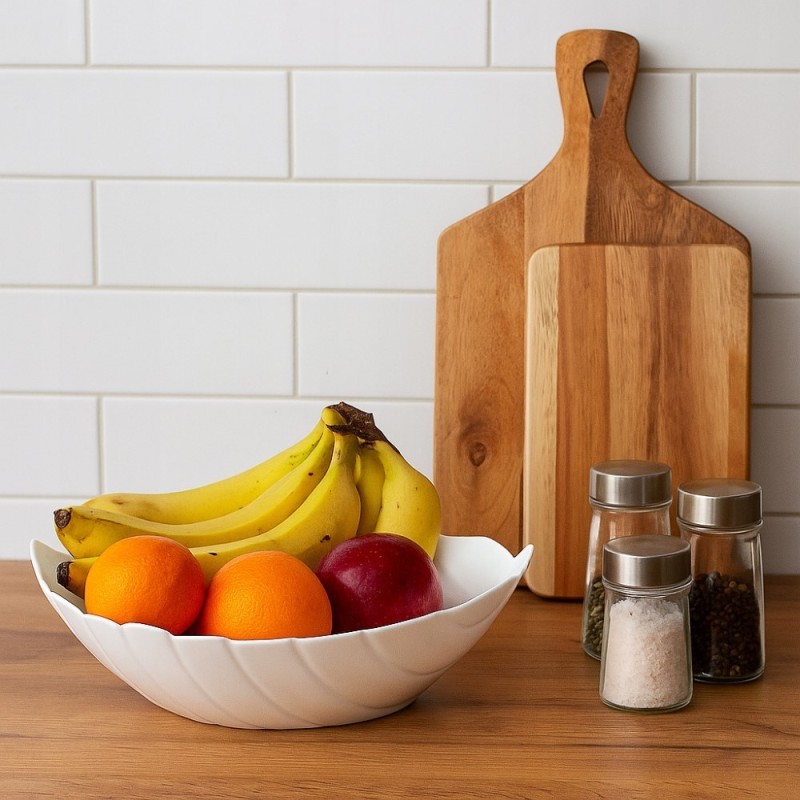 Salaterka 27 cm duża Nocturn White szklana duża miska liść