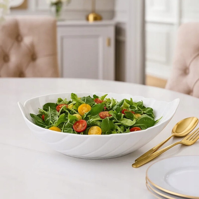 Salaterka 27 cm duża Nocturn White szklana duża miska liść