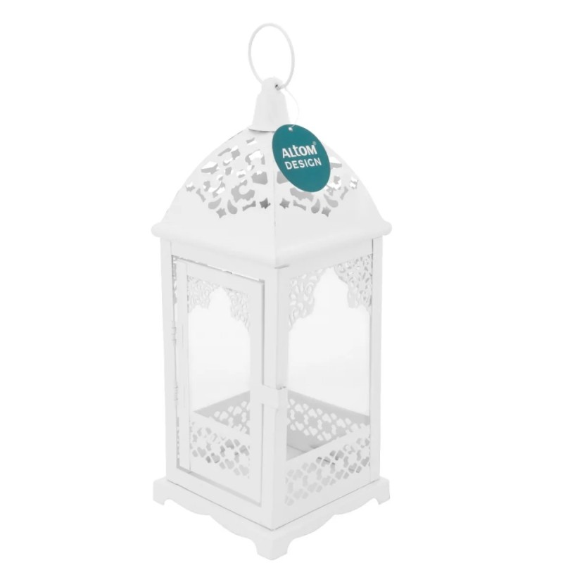 Lampiony latarnie ozdobne ażurowe 31/42 cm Altom Design latarenki metalowe białe zestaw 2 szt.
