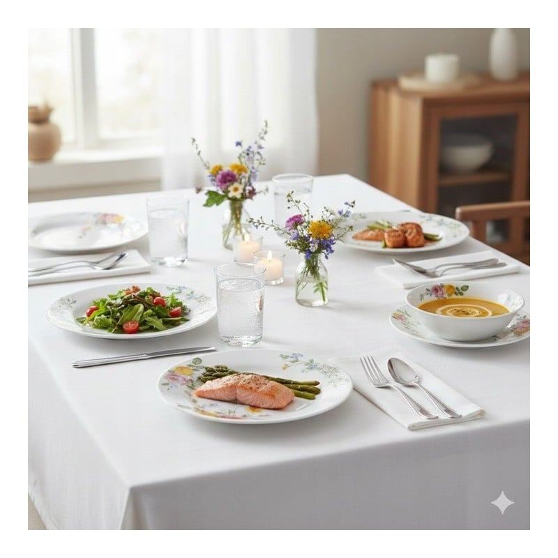 Serwis obiadowy 18 elementów Bestler białe talerze dla 6 osób wzór kwiaty róże