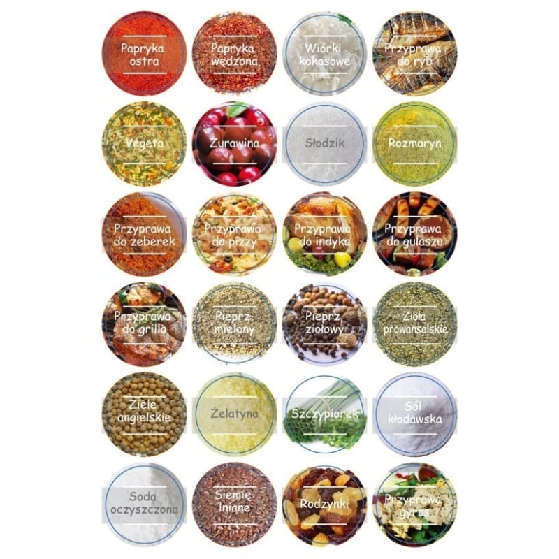 Zestaw obiadowy XXL Serwis obiadowy 18 elementów przyprawniki 24 elementy i naklejki 96 sztuk talerze ze słoiczkami do przypraw