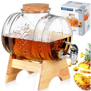 Beczka szklana słój z kranikiem 3 L ze stojakiem do whisky lemoniady napojów wody Vilde