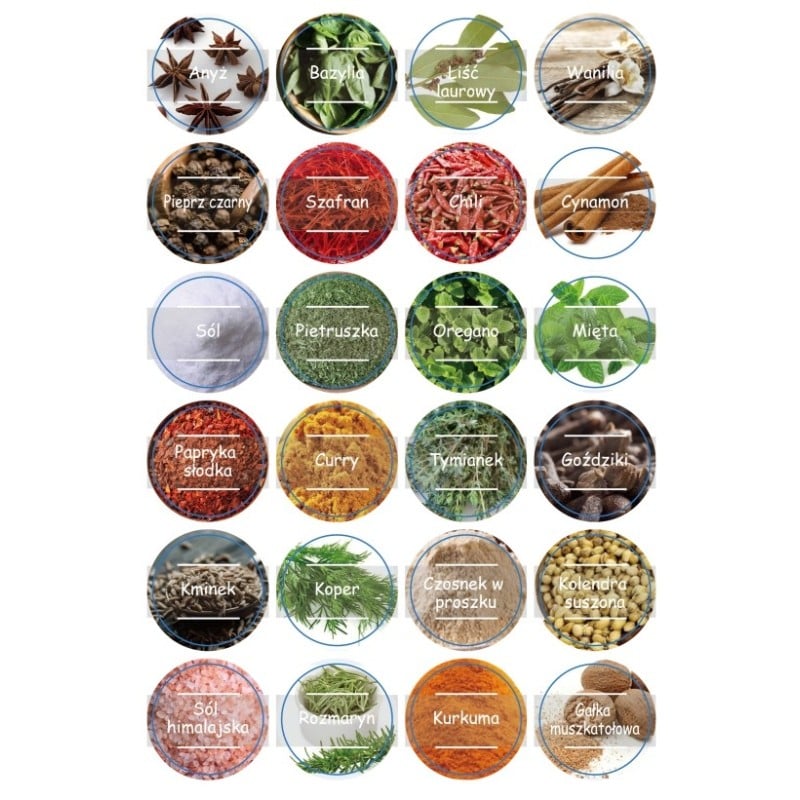 Naklejki na przyprawy etykiety na słoiki GierekHoff 96 sztuk