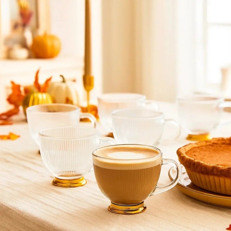 Filiżanki z uchem na złotej stopce do kawy i herbaty 430 ml zestaw 6 szt Altom Design Selena