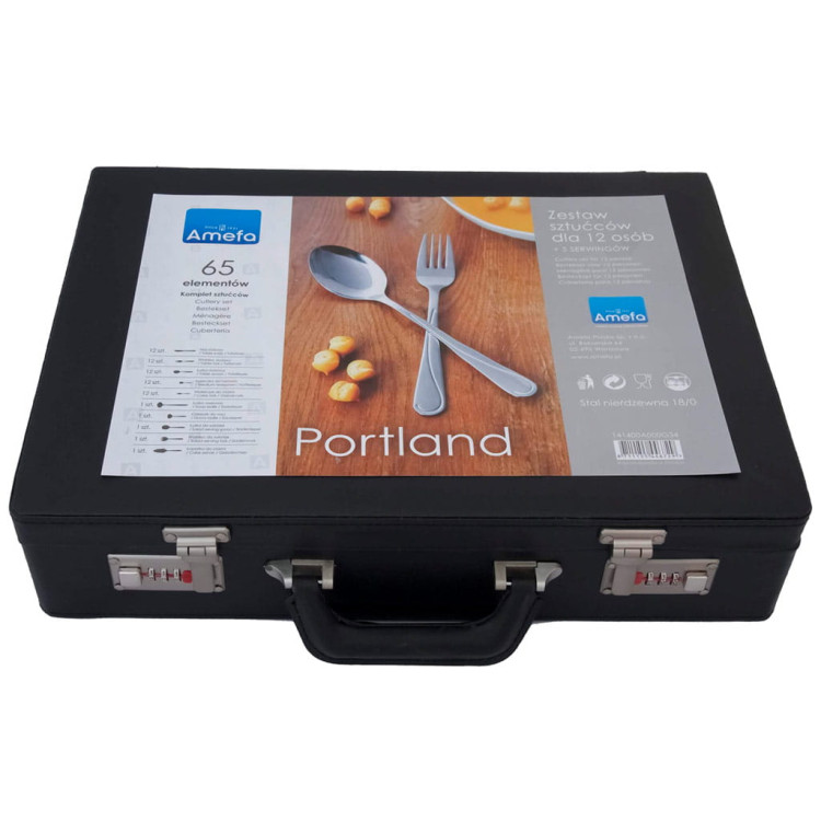 Sztućce obiadowe Amefa Portland 1414 65 cz dla 12 osób w walizce