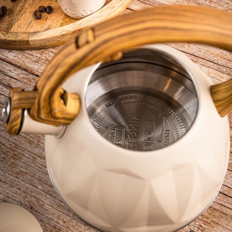 Czajnik tradycyjny z gwizdkiem ze stali nierdzewnej beżowy Kinghoff KH1998