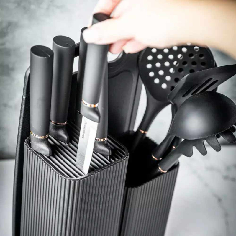 Zestaw noży i przyborów kuchennych w stojaku z deską do krojenia Klausberg KB 7835