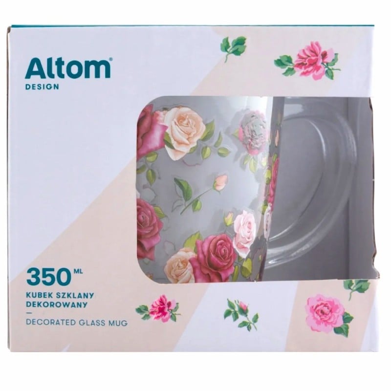 Kubek szklany 350 ml Altom Róża szklanka z uchwytem pudełko prezentowe