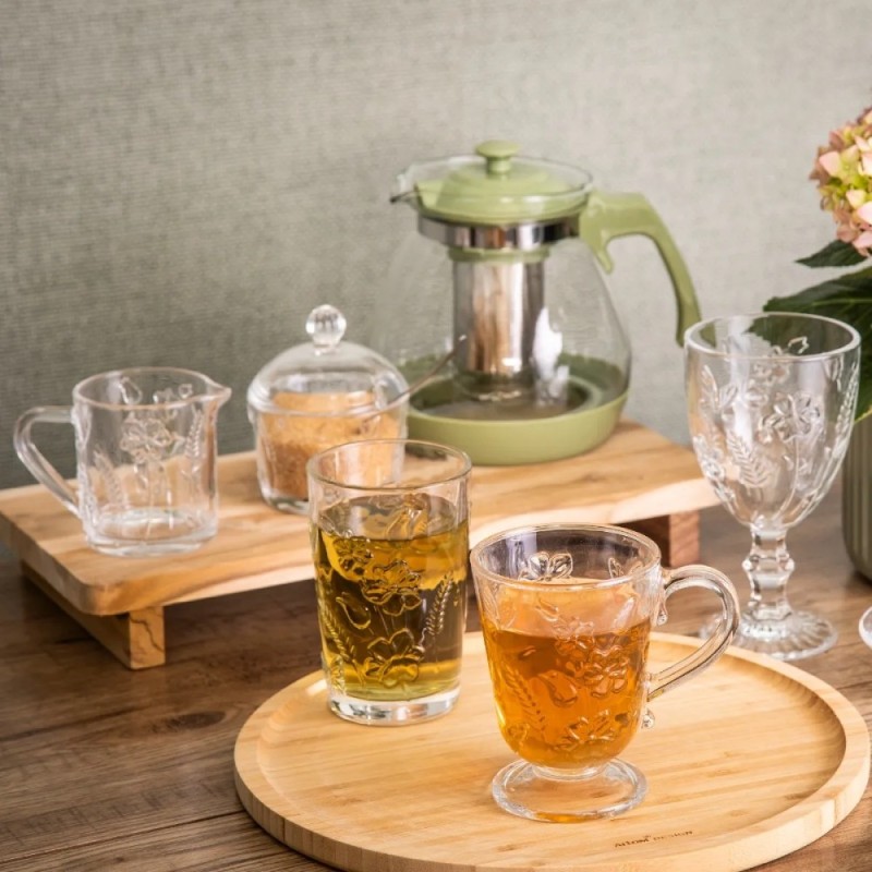 Zestaw kawowy mlecznik 200 ml i cukiernica szklana 200 ml Altom Rosalie kwiatowy wzór