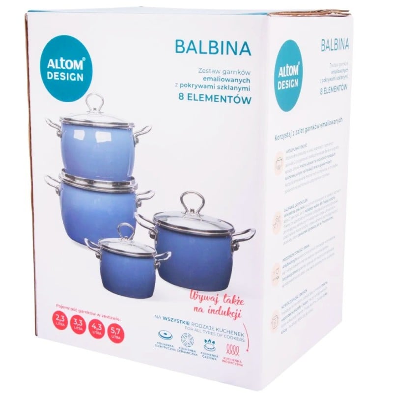Garnki emaliowane z pokrywkami Altom Balbina zestaw 4 garnków emaliowanych niebieskie