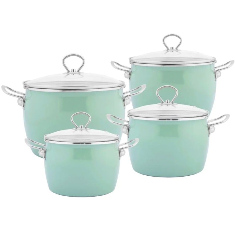 Garnki emaliowane z pokrywkami Altom Balbina zestaw 4 garnków emaliowanych zielone