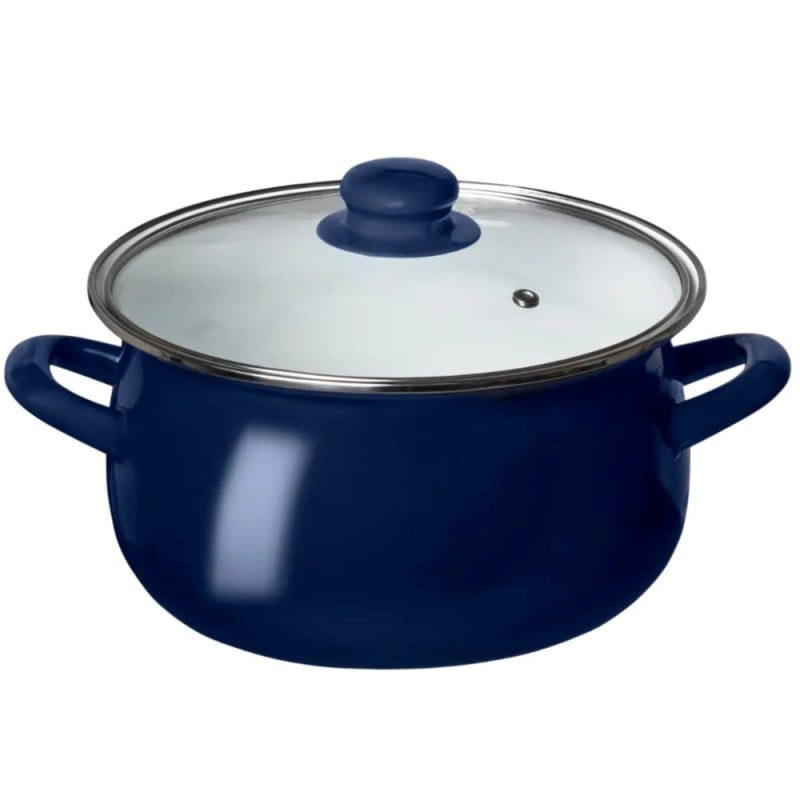 Garnki emaliowane z pokrywkami Altom 16/18/20/22 cm zestaw 4 garnków emaliowanych granatowe