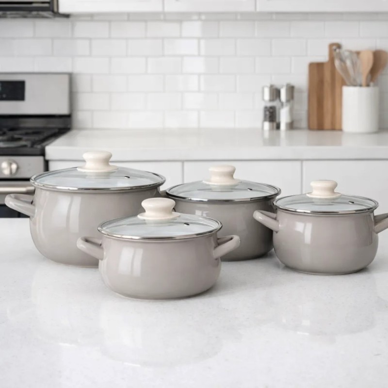 Garnki emaliowane z pokrywkami Altom 16/18/20/22 cm zestaw 4 garnków emaliowanych szare