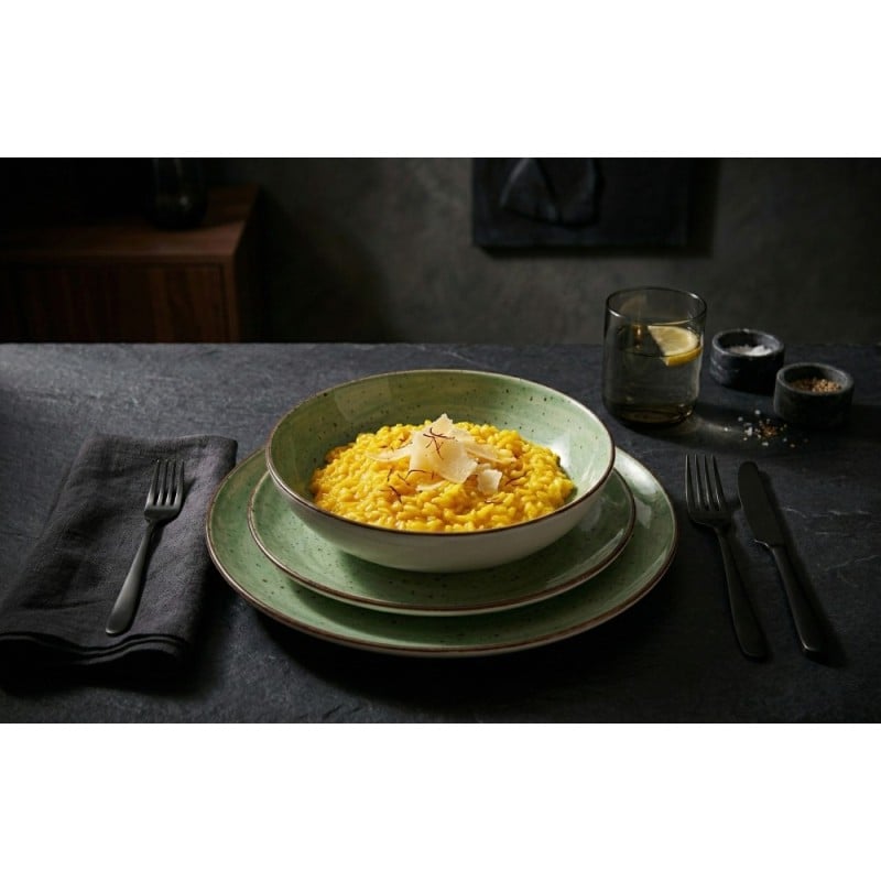 Serwis obiadowy porcelanowy GierekHoff Giada 18 elementów zestaw talerzy dla 6 osób zielony nakrapiany 1220