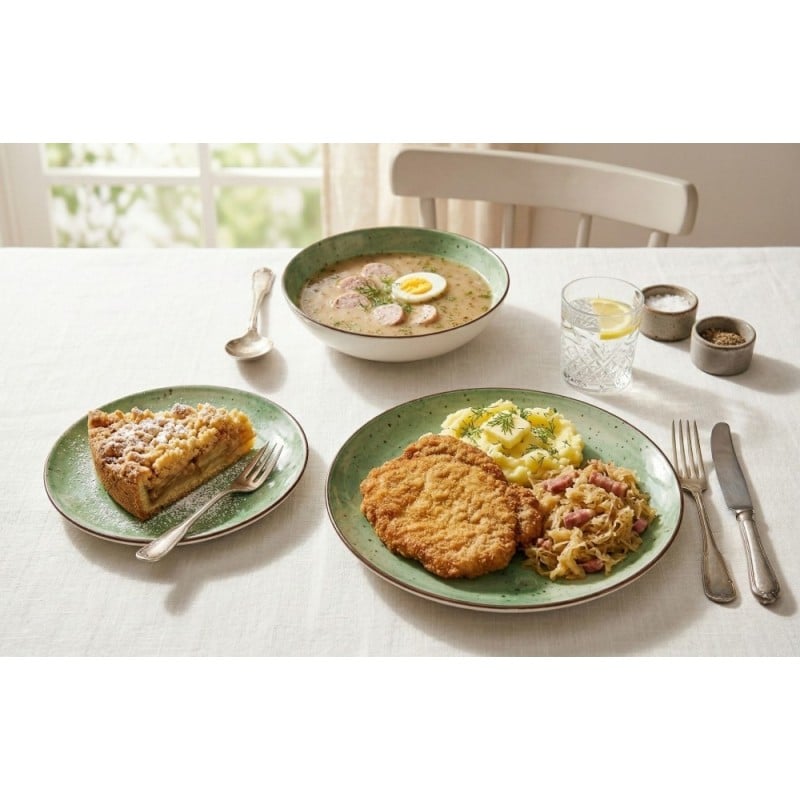 Serwis obiadowy porcelanowy GierekHoff Giada 18 elementów zestaw talerzy dla 6 osób zielony nakrapiany 1220