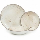 Serwis obiadowy porcelanowy GierekHoff Sabbia 18 elementów zestaw talerzy dla 6 osób beżowy nakrapiany 1221