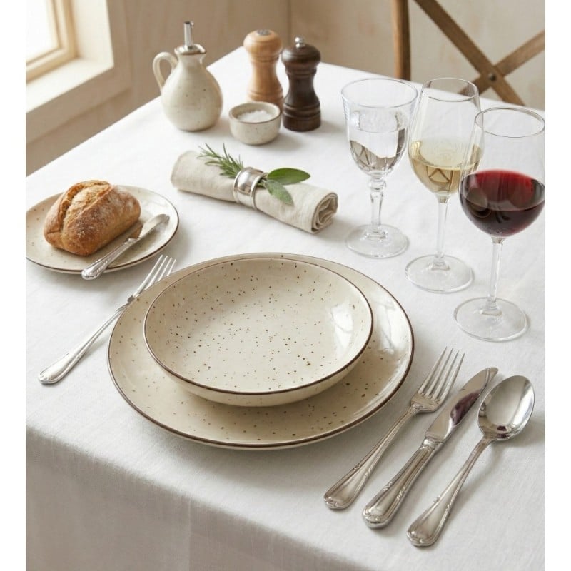 Serwis obiadowy porcelanowy GierekHoff Sabbia 18 elementów zestaw talerzy dla 6 osób beżowy nakrapiany 1221