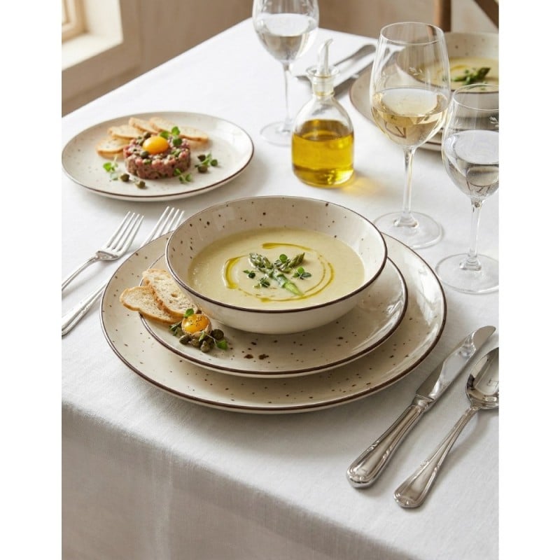 Serwis obiadowy porcelanowy GierekHoff Sabbia 18 elementów zestaw talerzy dla 6 osób beżowy nakrapiany 1221