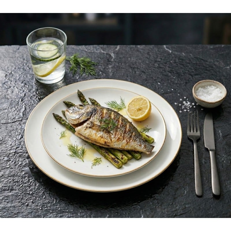 Serwis obiadowy porcelanowy GierekHoff Aurea 18 elementów zestaw talerzy dla 6 osób białe ze złotym paskiem 1219