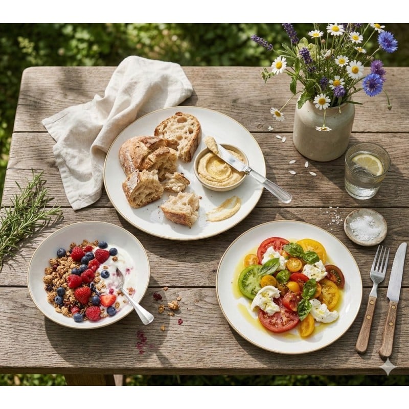 Serwis obiadowy porcelanowy GierekHoff Aurea 18 elementów zestaw talerzy dla 6 osób białe ze złotym paskiem 1219