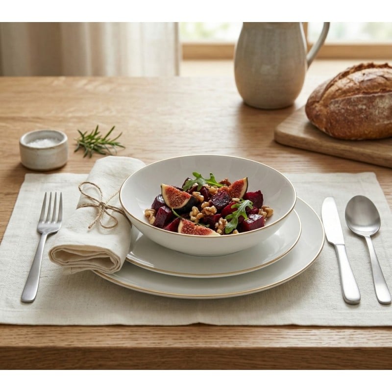 Serwis obiadowy porcelanowy GierekHoff Aurea 18 elementów zestaw talerzy dla 6 osób białe ze złotym paskiem 1219