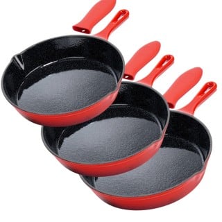 Zestaw patelni żeliwnych emaliowanych z silikonową nakładką CAST ENAMEL 20/25/30 cm Vilde