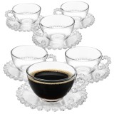 Filiżanki ze spodkiem do kawy i herbaty 200 ml szklana Altom Design Bloom zestaw 6 szt