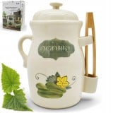 Beczka kamionkowa do ogórków 3.5l Bella Fiore w zestawie ze szczypcami kremowa