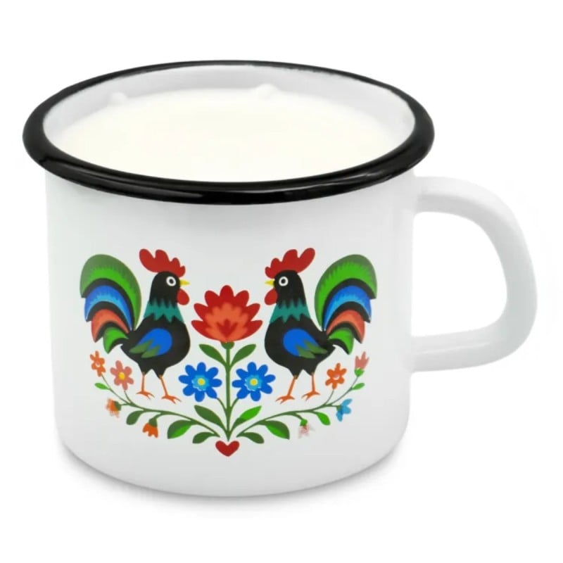 Kubek emaliowany 1200 ml do kawy herbaty biały stal Folk Tragar