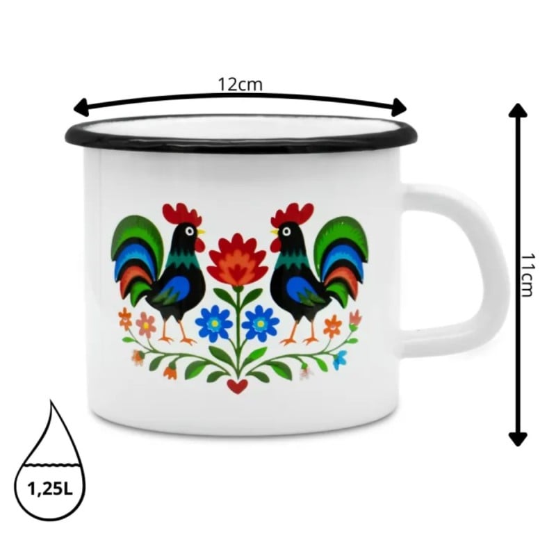 Kubek emaliowany 1200 ml do kawy herbaty biały stal Folk Tragar